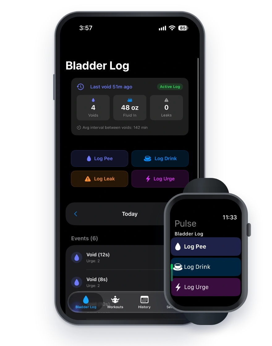 Pulse’s bladder diary on iPhone and quick logging on Apple Watch